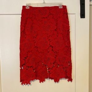 Red lace pencil skirt